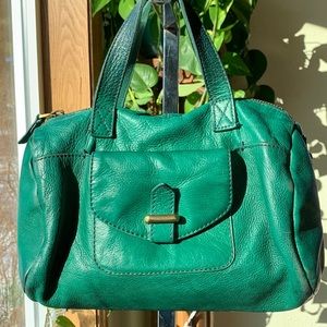 🍀FOSSIL - Vtg Emerald Green Leather Satchel